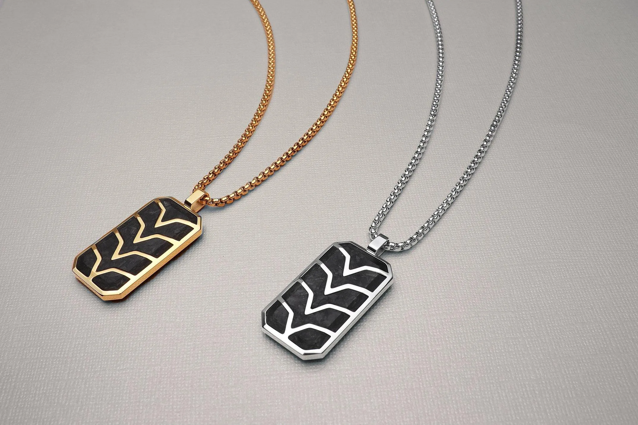 Men's Forged Carbon Fiber Dog Tag with Gold Chevron Detail