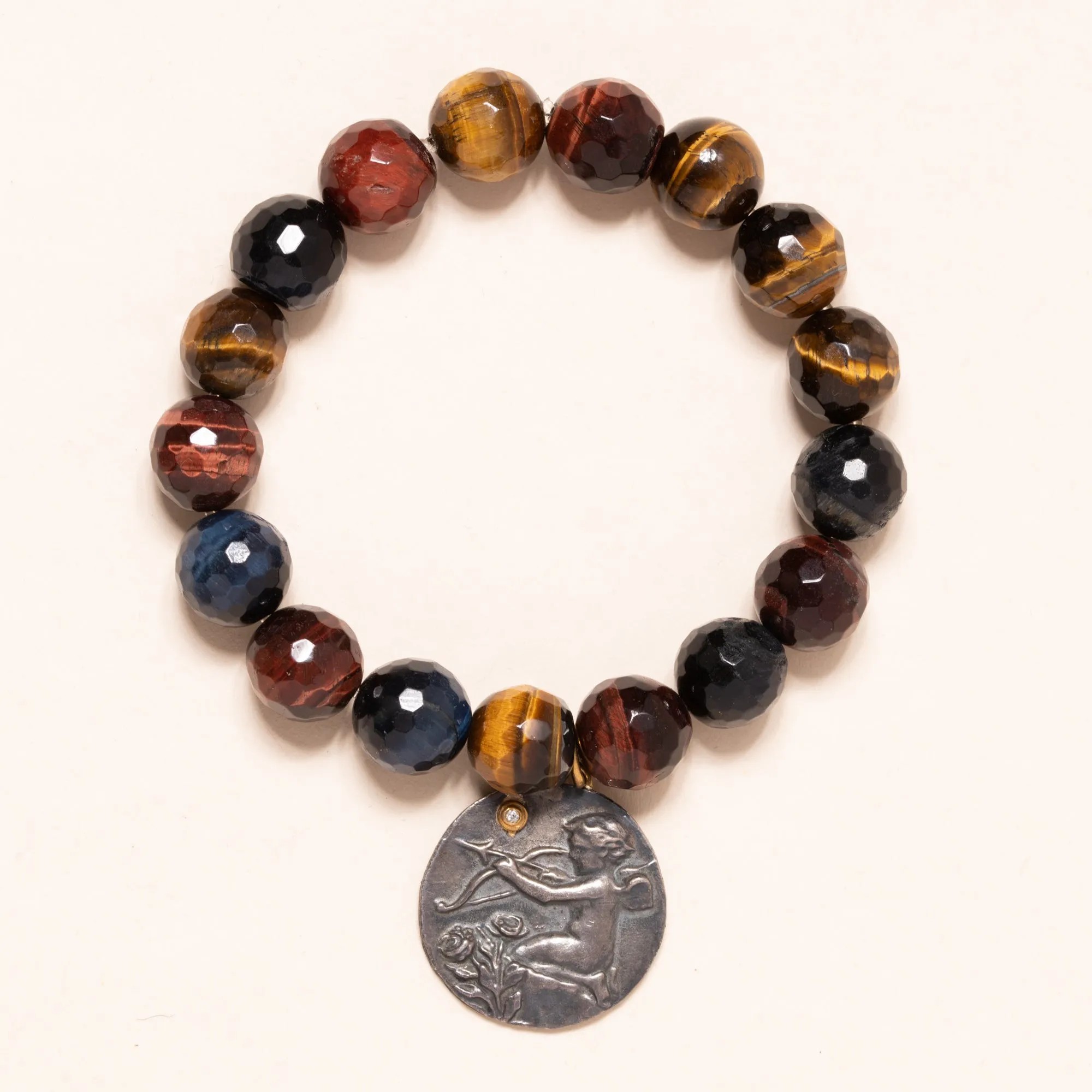 Mixed Tiger Eye with Eros Angel Pendant Bloom Bracelet