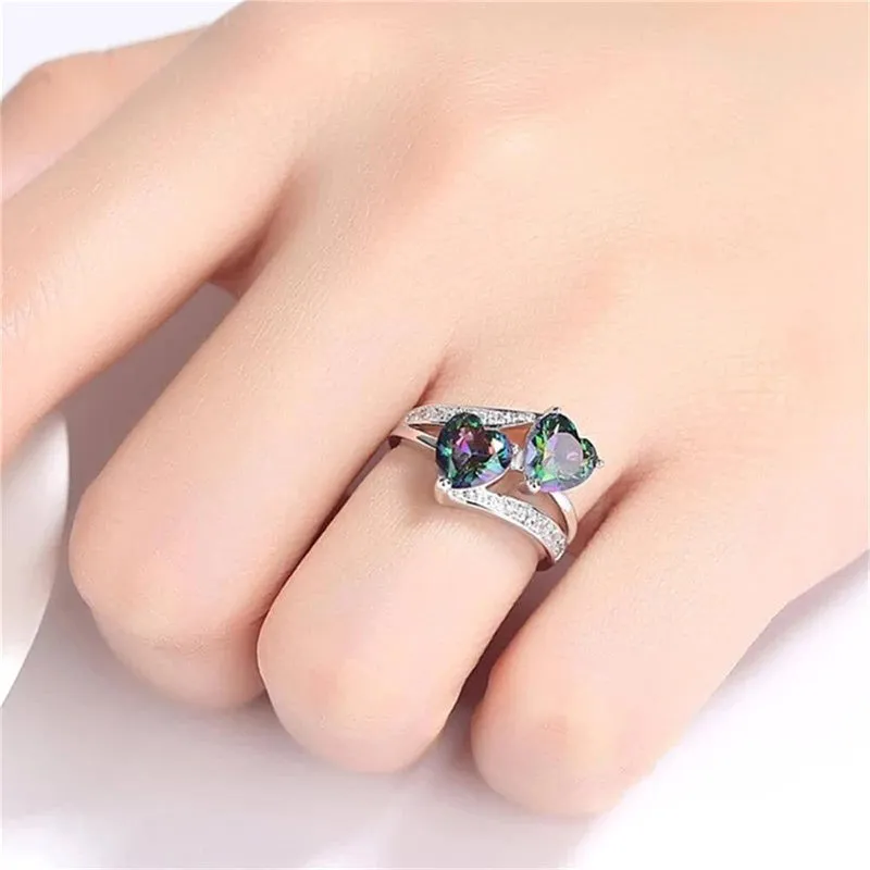 Mystic Topaz Rings Engagement Rings For Women Heart Mystic Topaz Ring And Moissanite Engagement Ring 925 Sterling Silver Mystic Topaz Ring