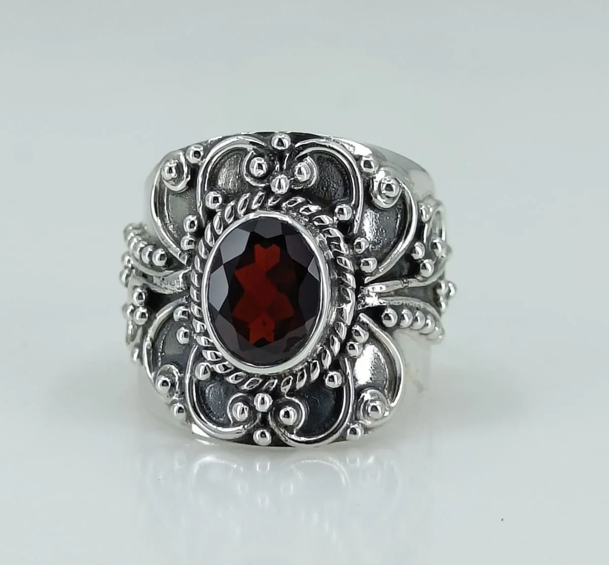 Navya Craft Garnet Silver Ring 925 Solid Sterling Silver Handmade Jewelry Size 3 - 13 US