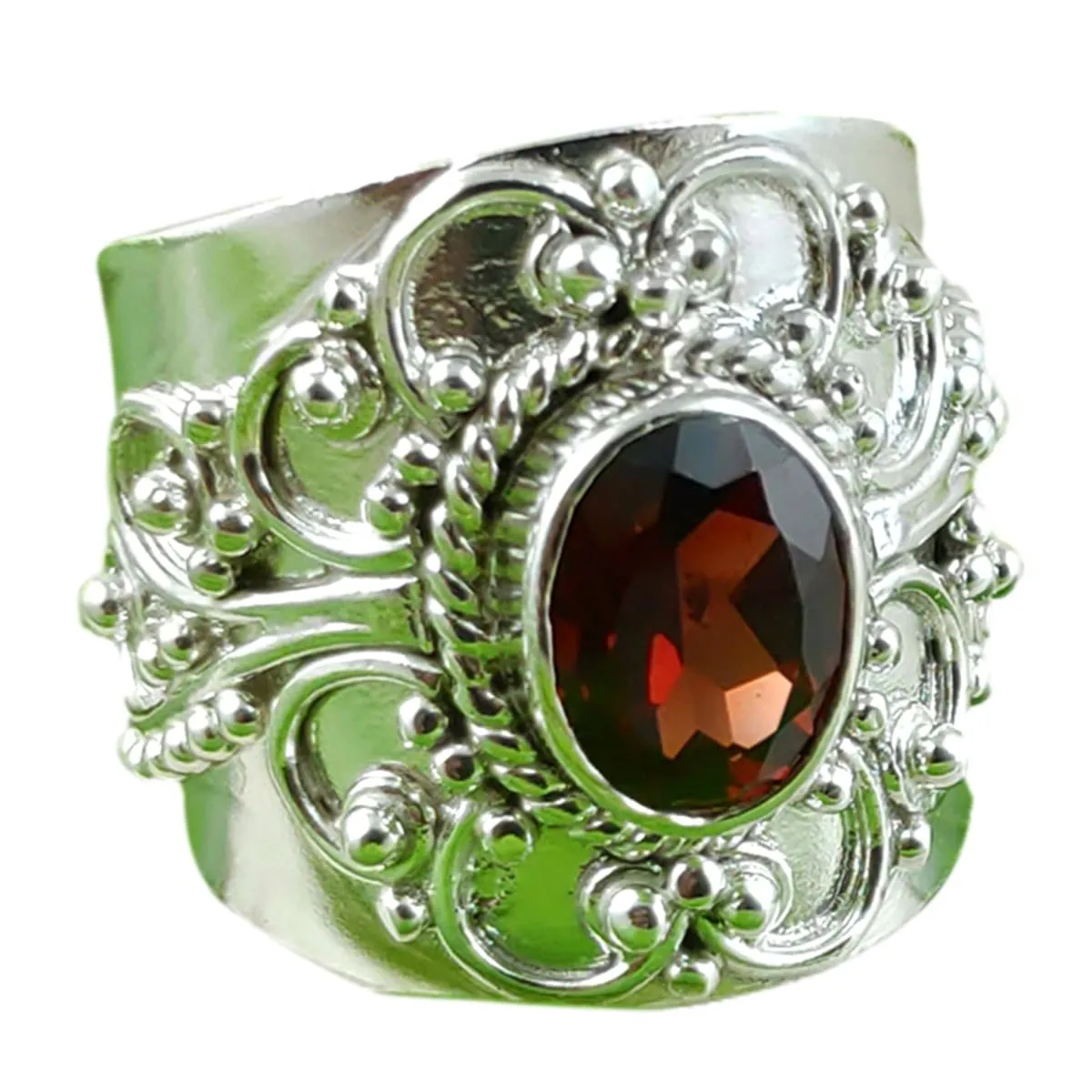 Navya Craft Garnet Silver Ring 925 Solid Sterling Silver Handmade Jewelry Size 3 - 13 US