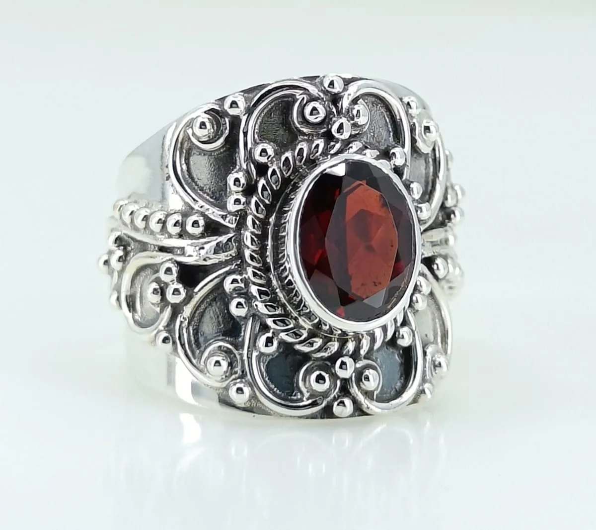 Navya Craft Garnet Silver Ring 925 Solid Sterling Silver Handmade Jewelry Size 3 - 13 US