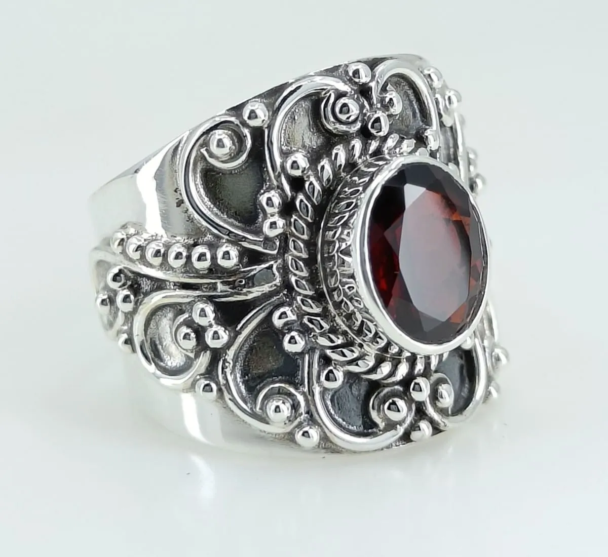 Navya Craft Garnet Silver Ring 925 Solid Sterling Silver Handmade Jewelry Size 3 - 13 US