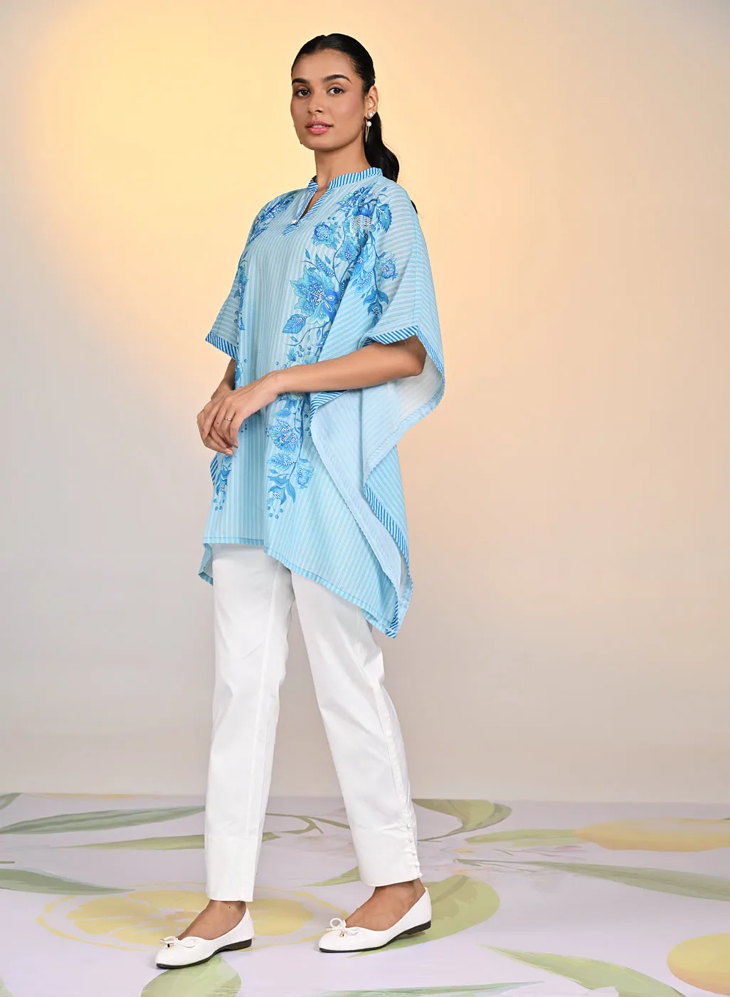 Nyasia Turquoise Printed Georgette Kaftan for Women