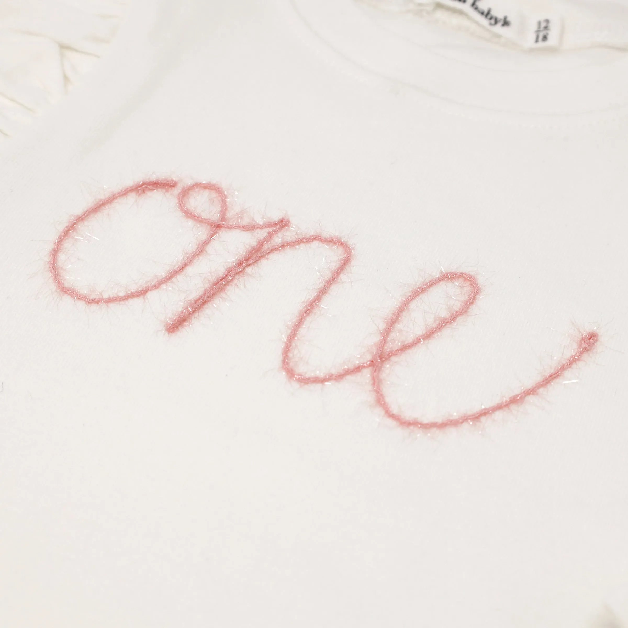 oh baby! one Pink Eyelash Millie Long Sleeve Birthday Tee - Cream