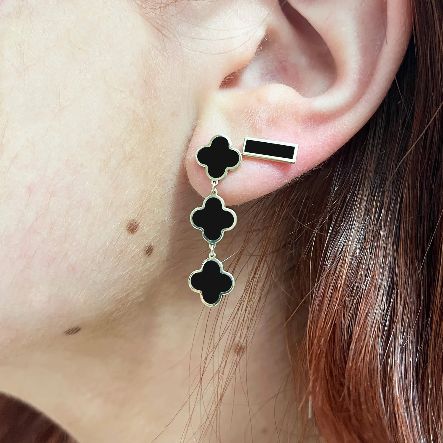 Onyx Clover Dangle Earrings