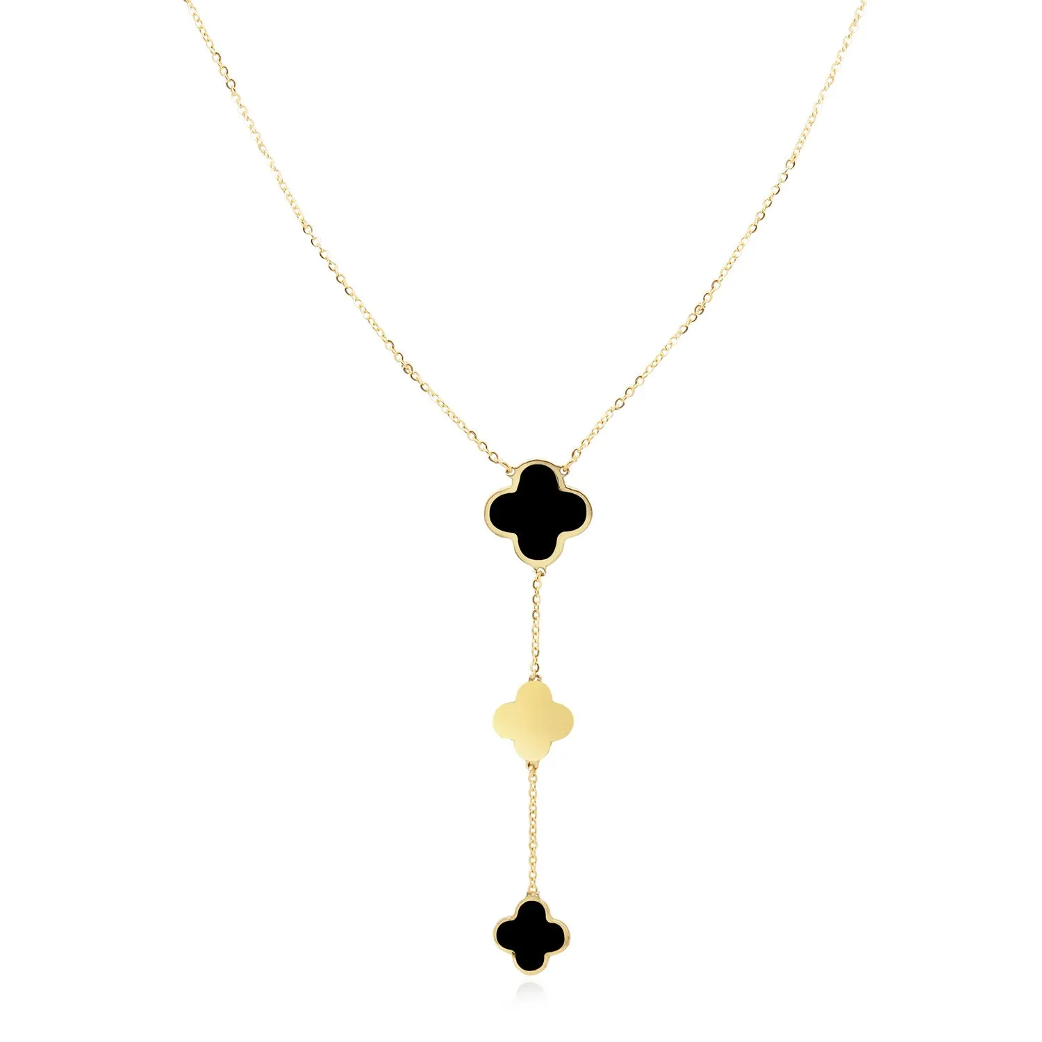 Onyx Clover Lariat Necklace