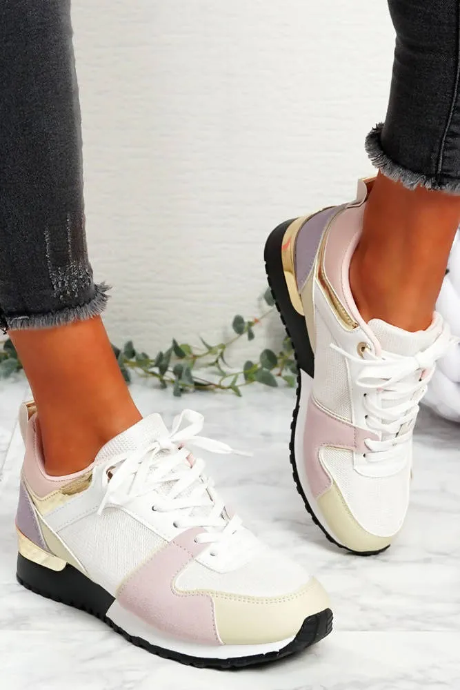 Patchwork & Metallic Trim Lace Up Trainers