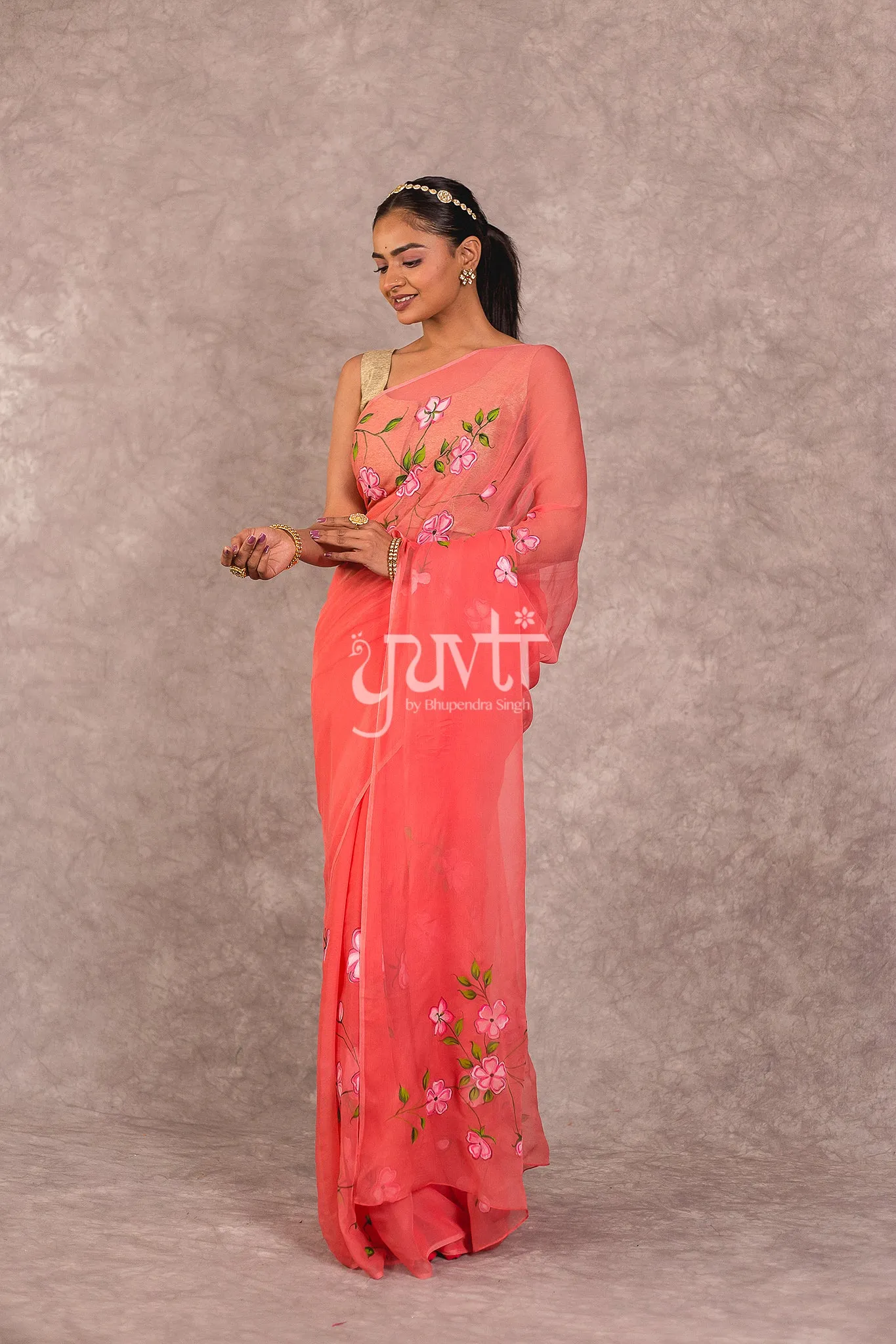 Peach Chiffon Saree