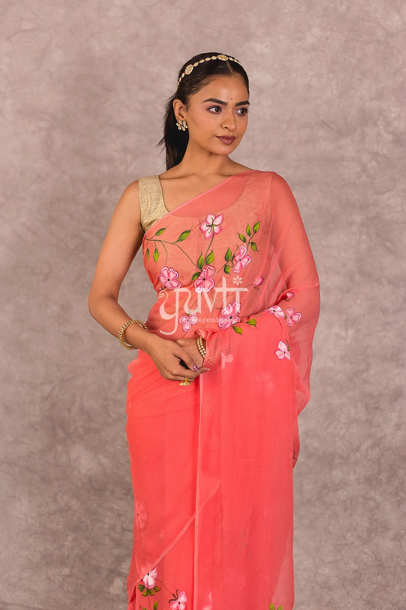 Peach Chiffon Saree