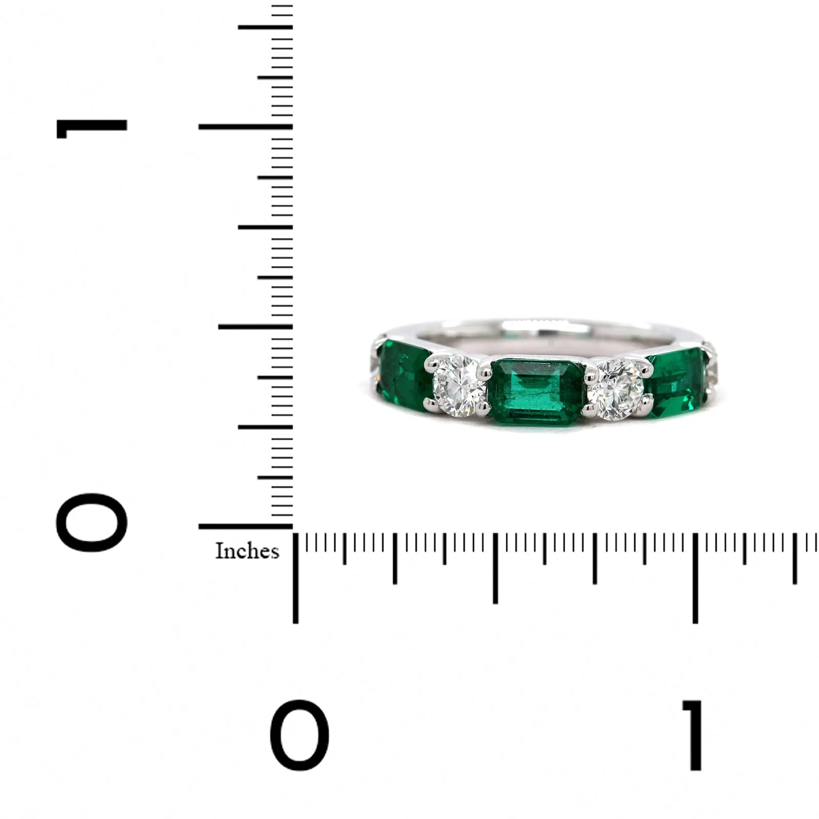 Platinum Shared Prong Emerald and Diamond Band