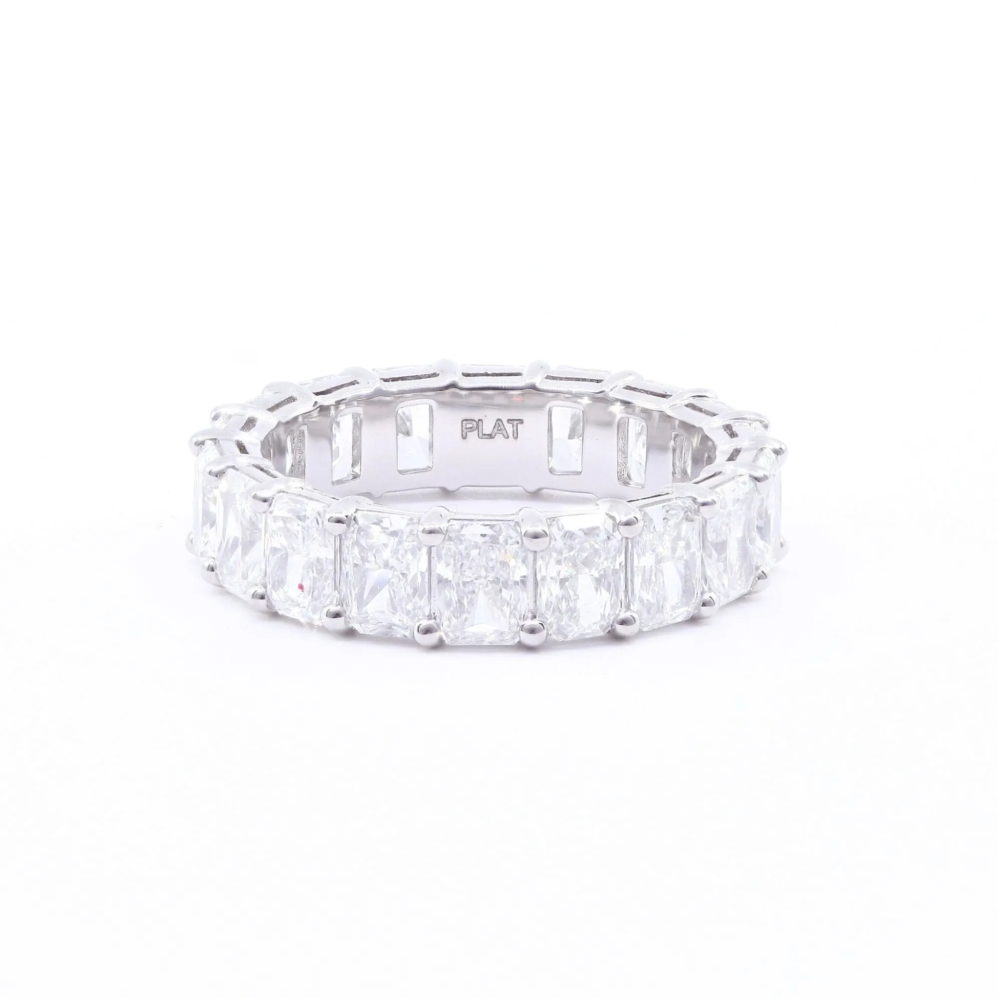 PLATINUM SHARED PRONG RADIANT-CUT DIAMOND ETERNITY BAND 5.73CTW