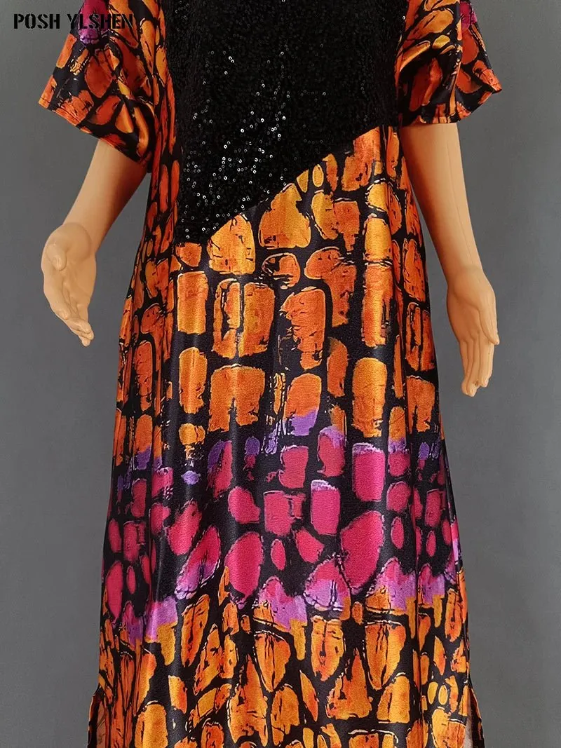 Plus Size African Abaya Dress for Women - Traditional Nigerian Luxury Sequin Caftan Long Maxi Robes