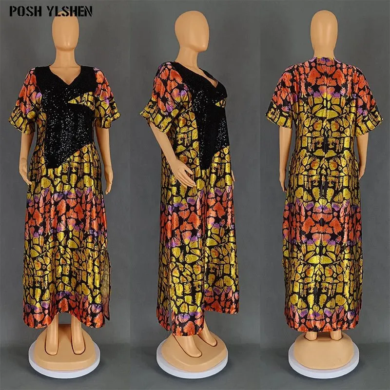 Plus Size African Abaya Dress for Women - Traditional Nigerian Luxury Sequin Caftan Long Maxi Robes