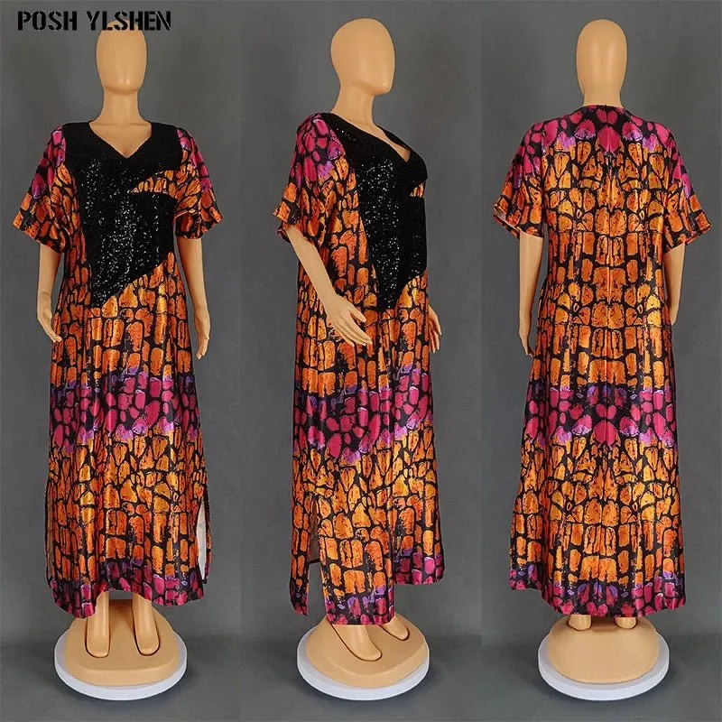 Plus Size African Abaya Dress for Women - Traditional Nigerian Luxury Sequin Caftan Long Maxi Robes