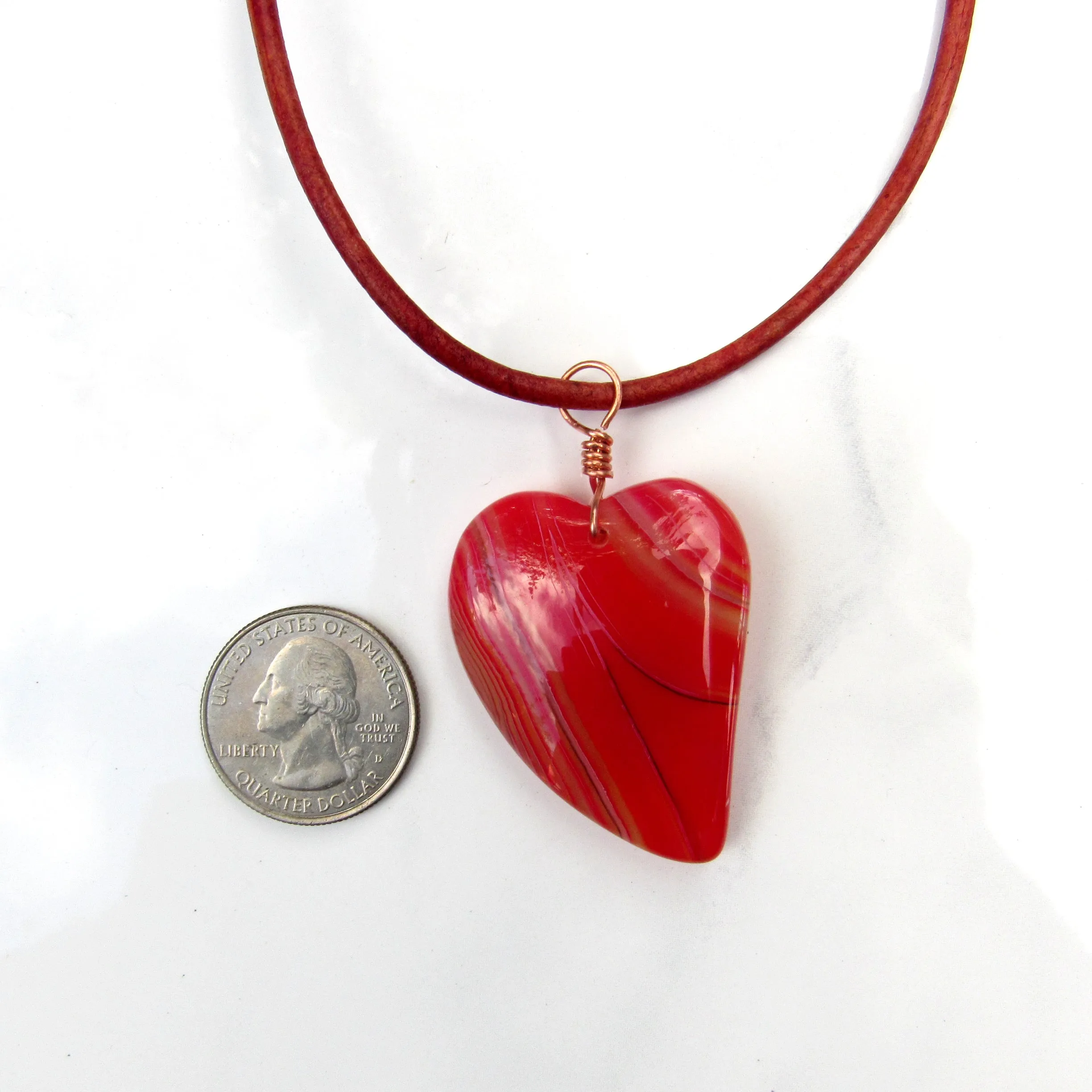 Red Banded Agate gemstone on Leather Necklace