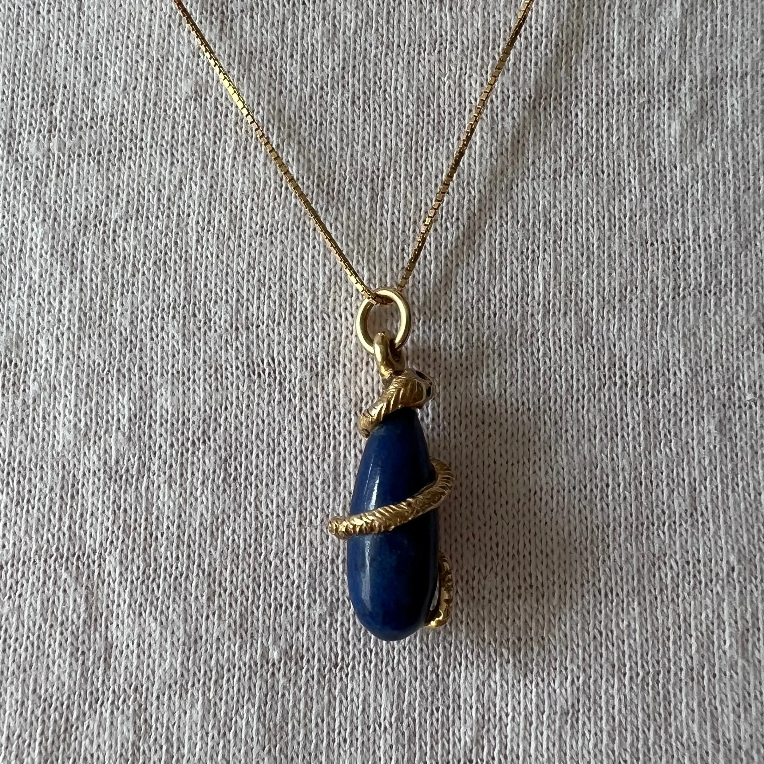 reimagined A N T I Q U E // a snake and her treasure / 14k yellow gold and lapis lazuli / a conversion pendant