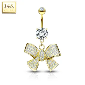 Ribbon Dangle with Micro Paved CZ 14KT Gold Dangle WildKlass Navel Ring