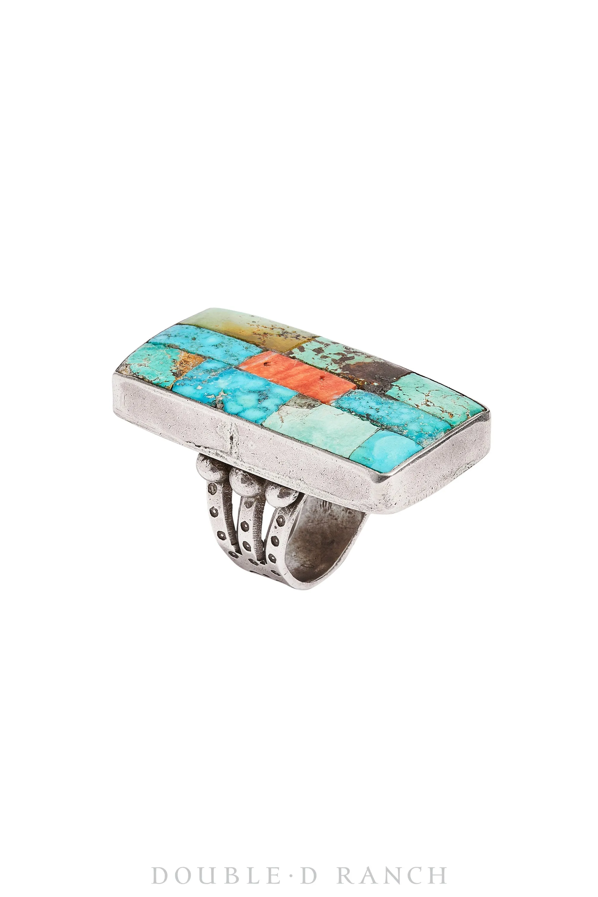 Ring, Jock Favour, Inlay, Turquoise & Orange Spiny Oyster, Artisan Hallmark, Contemporary