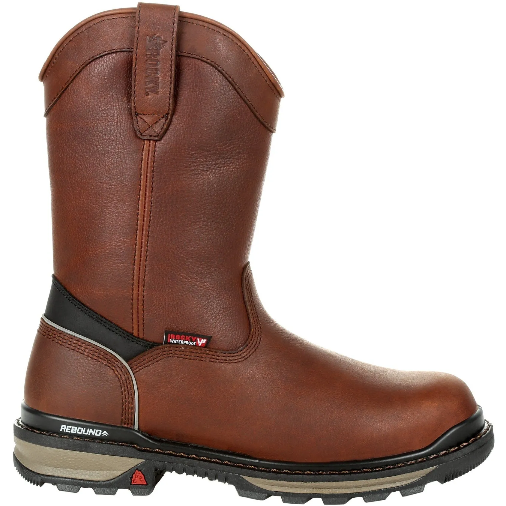 Rocky Men's Rams Horn 10" Comp Toe WP Pull-On Work Boot- Brown- RKK0315