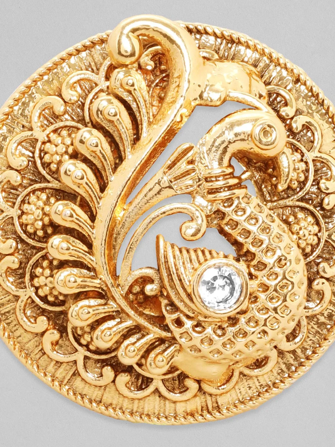 Rubans Luxury 22K Pure Gold Plated Finely Detailed Peacock Statememt Ring.