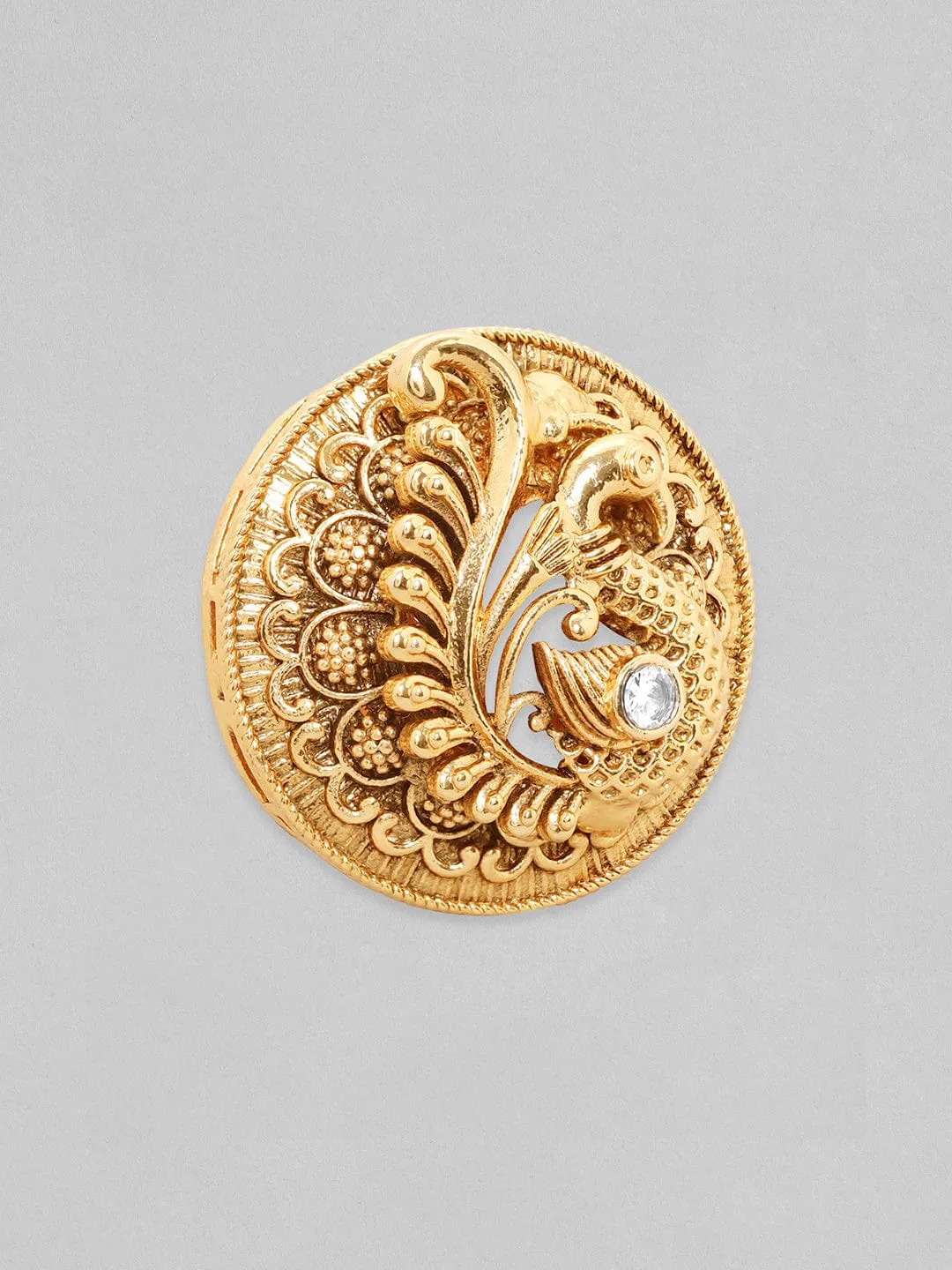 Rubans Luxury 22K Pure Gold Plated Finely Detailed Peacock Statememt Ring.