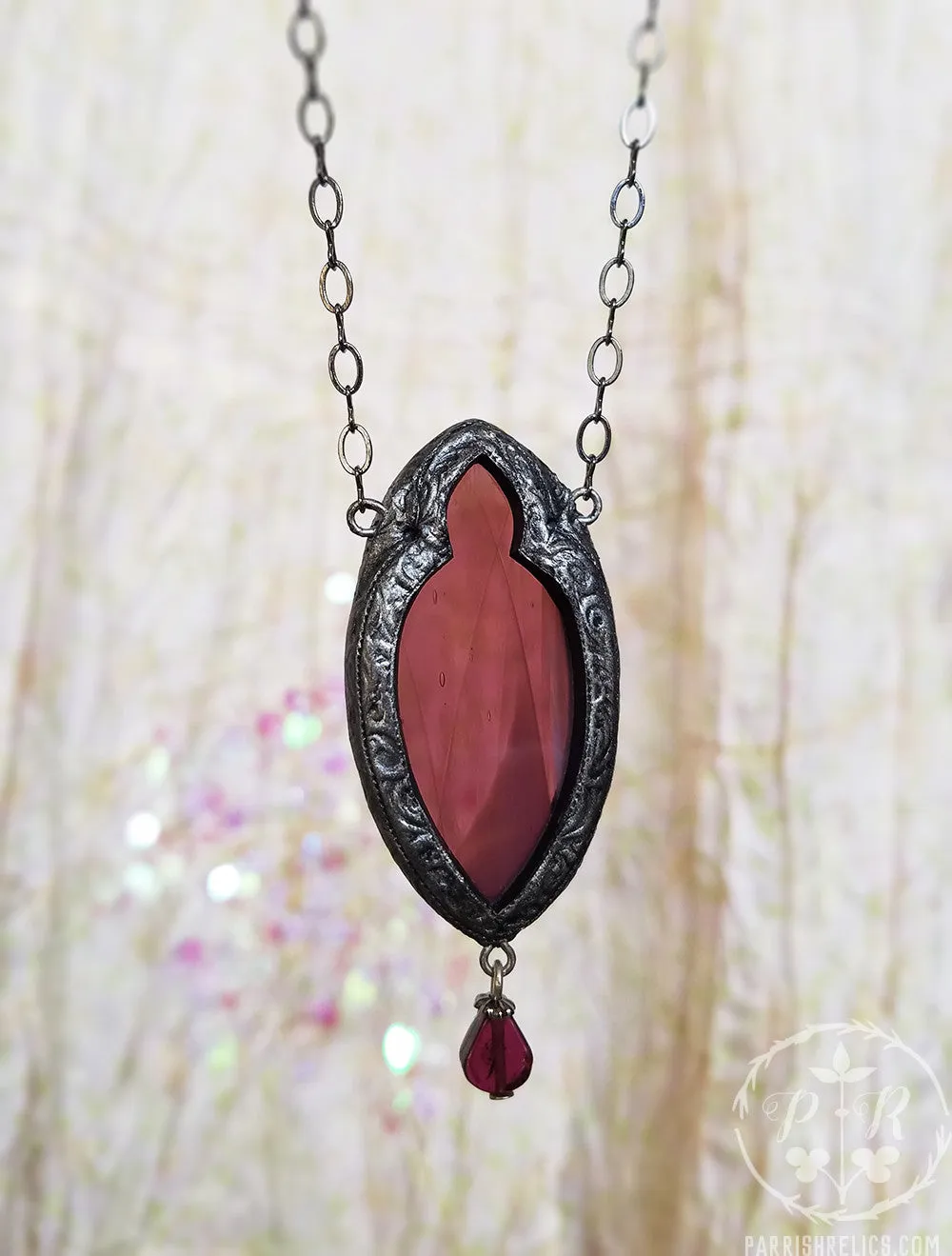 Serafina ~ Garnet Gothic Arch Stained Glass Amulet