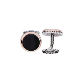 Silver Onyx Stone Round Cufflink