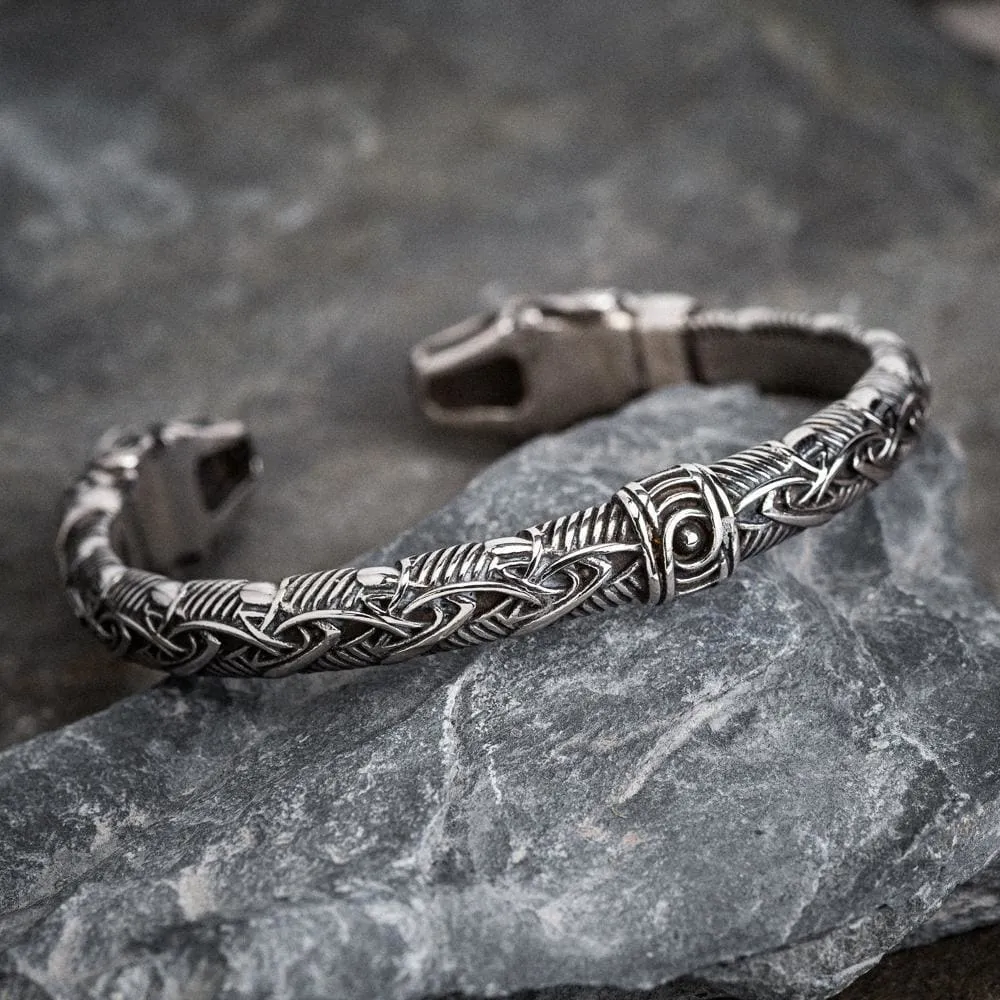 Stainless Steel Dragon Head Braided Torc Bracelet