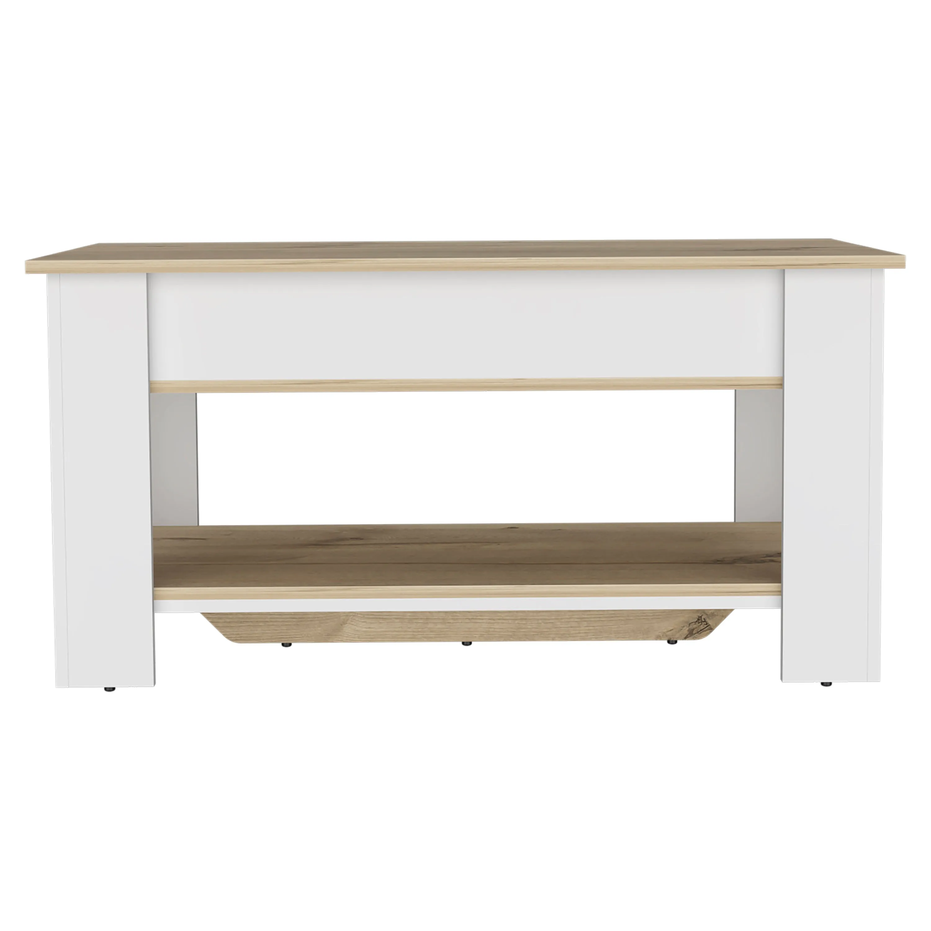 Storage Table Polgon with Extendable Shelf Lower Shelf Light Oak/White