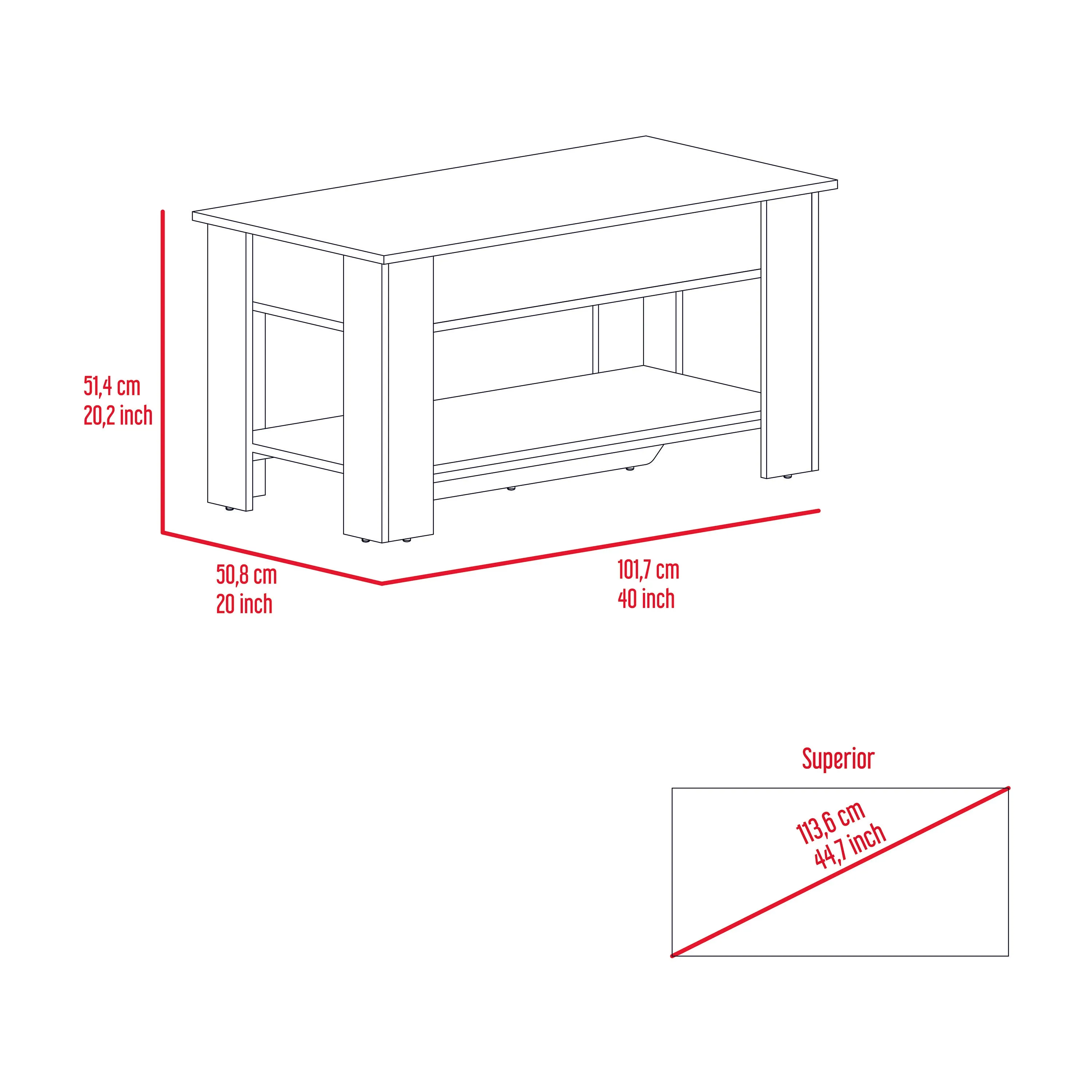 Storage Table Polgon with Extendable Shelf Lower Shelf Light Oak/White