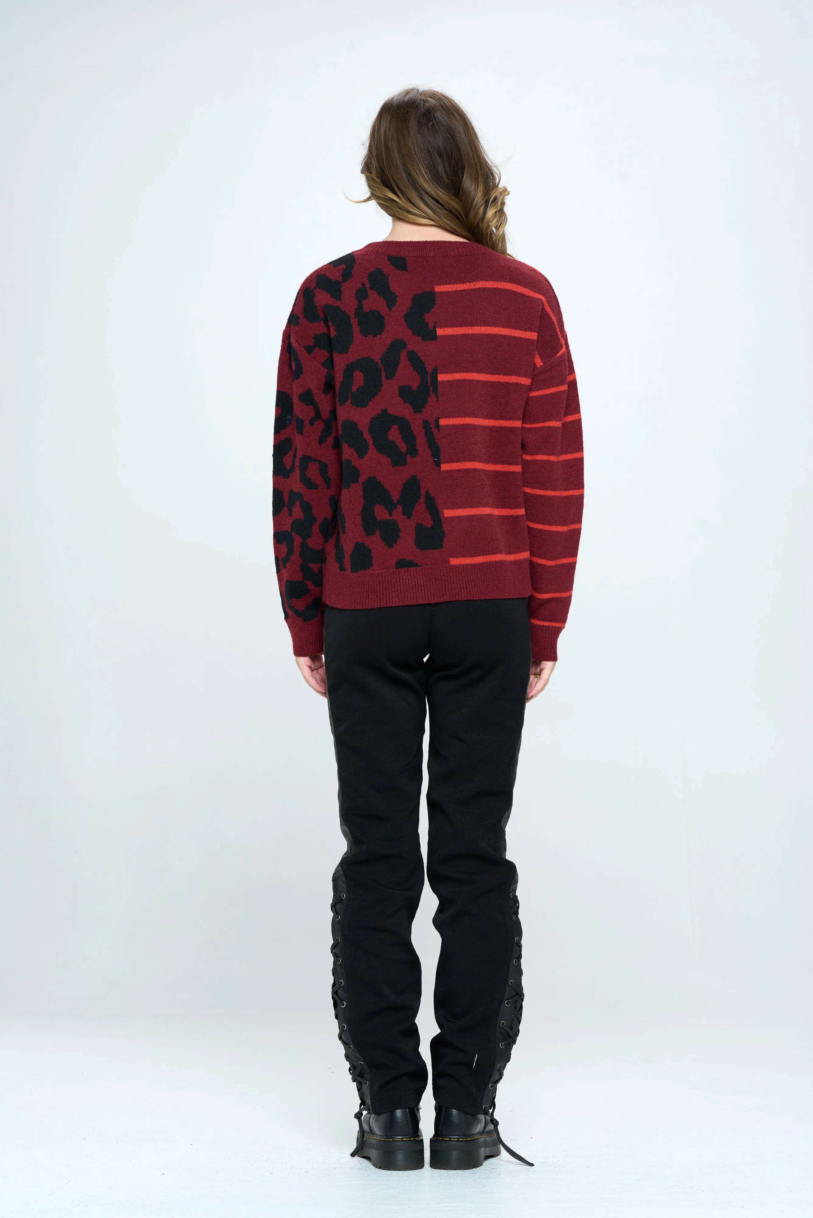 Stripe Pullover Sweater in Burgundy Animal Stripe