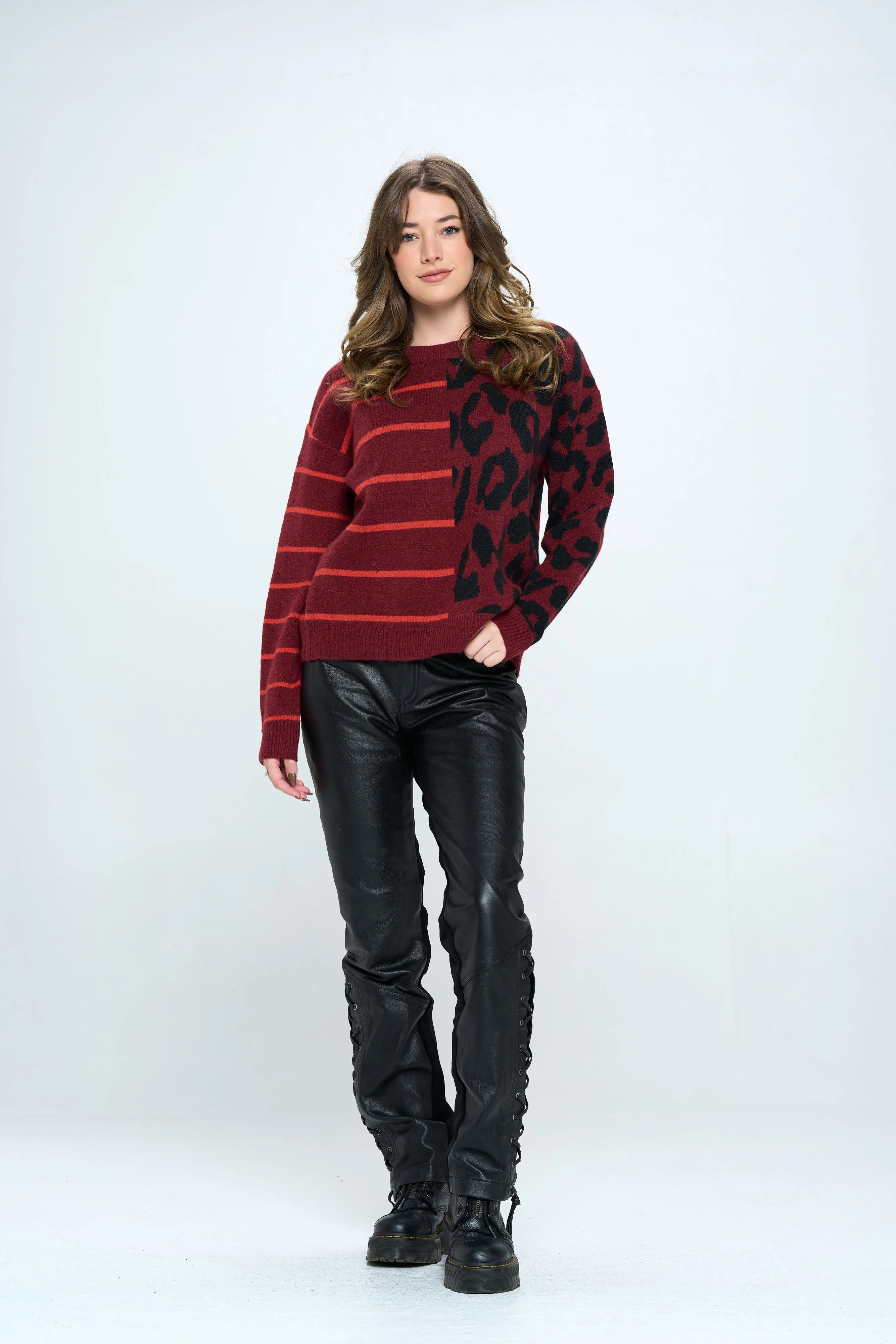 Stripe Pullover Sweater in Burgundy Animal Stripe