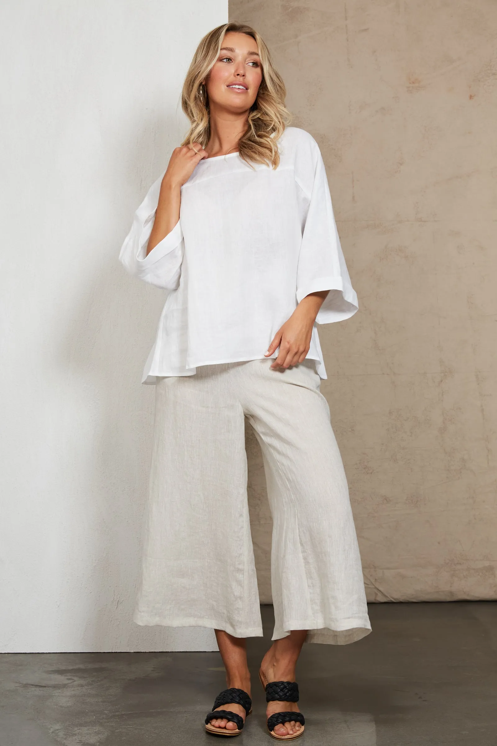 Studio Linen Relaxed Top - White Salt