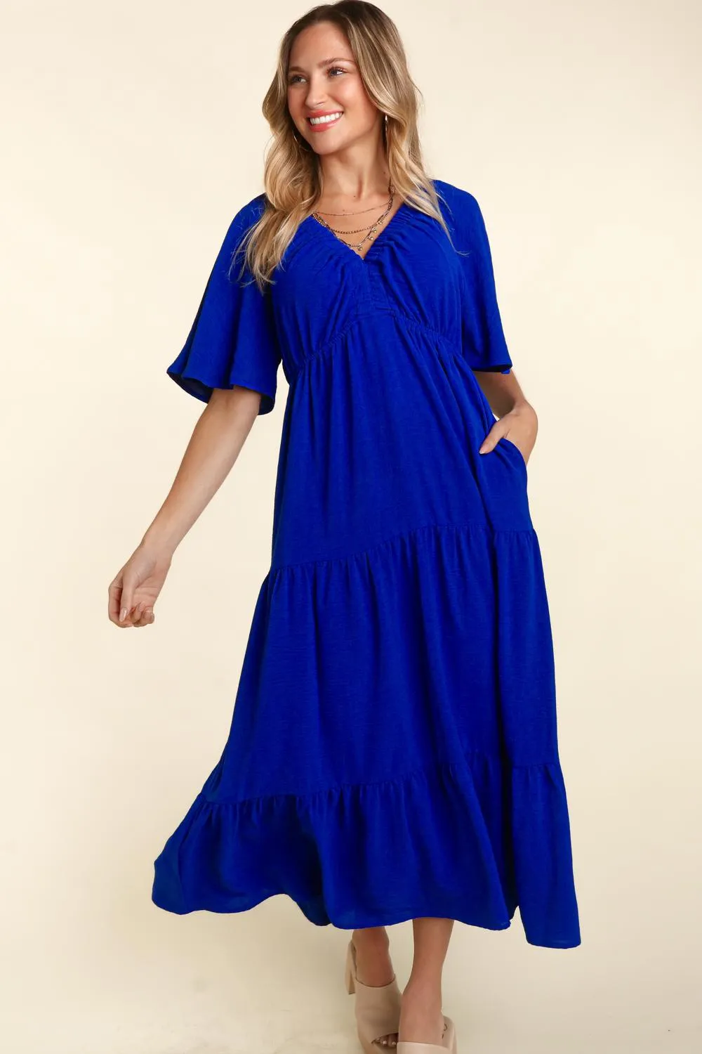 Sunset Vacation Tiered Babydoll Maxi Dress with Side Pocket