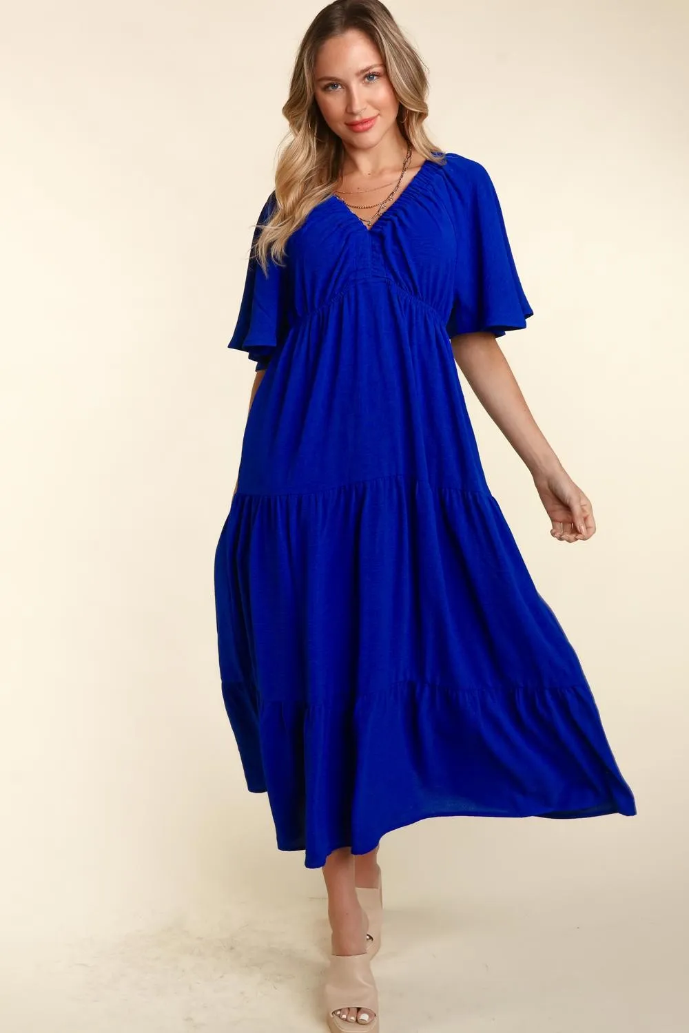 Sunset Vacation Tiered Babydoll Maxi Dress with Side Pocket