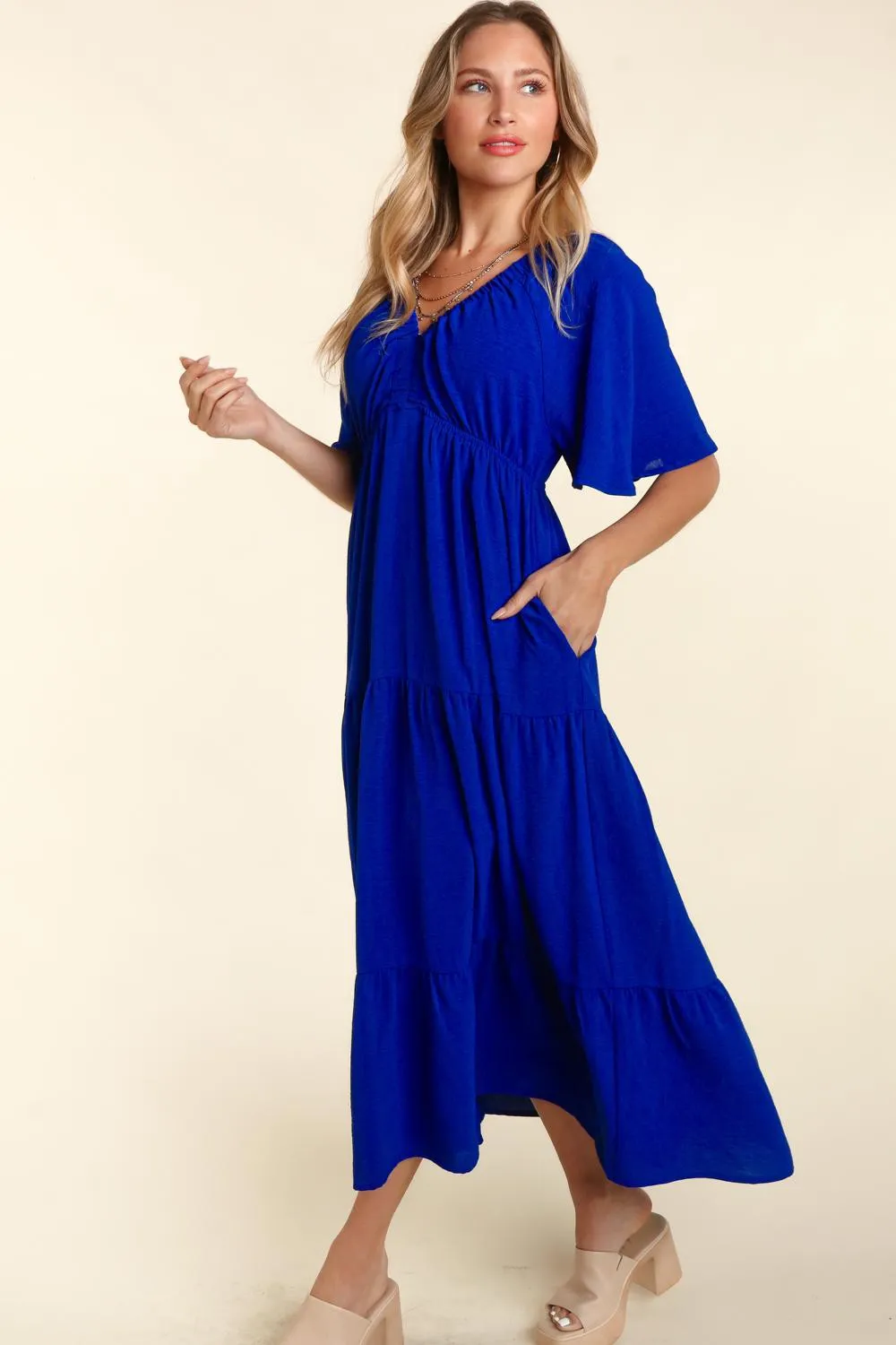 Sunset Vacation Tiered Babydoll Maxi Dress with Side Pocket