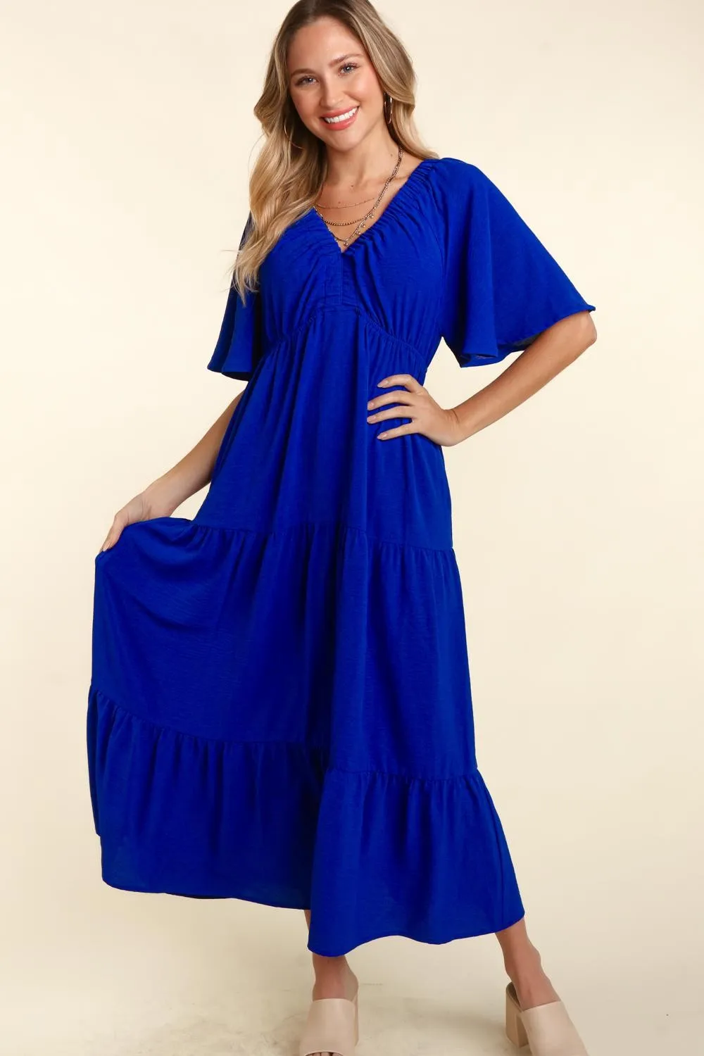 Sunset Vacation Tiered Babydoll Maxi Dress with Side Pocket