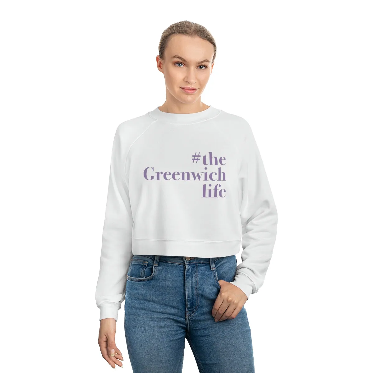 #thegreenwichlife Women's Cropped Fleece Pullover - Purple Print