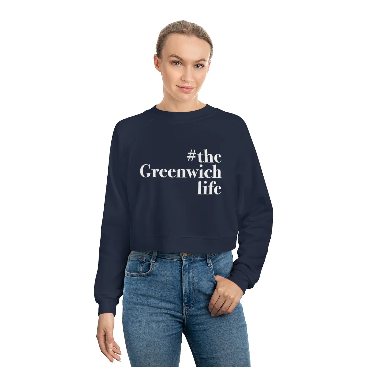 #thegreenwichlife Women's Cropped Fleece Pullover - White  Print