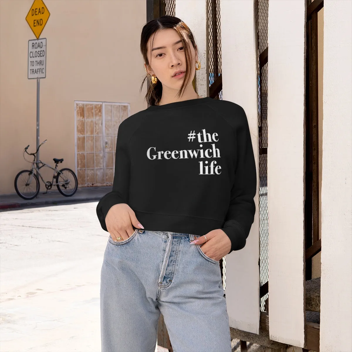 #thegreenwichlife Women's Cropped Fleece Pullover - White  Print