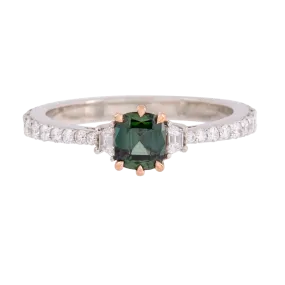 Three Stone No Heat Green Sapphire and Diamond Ring