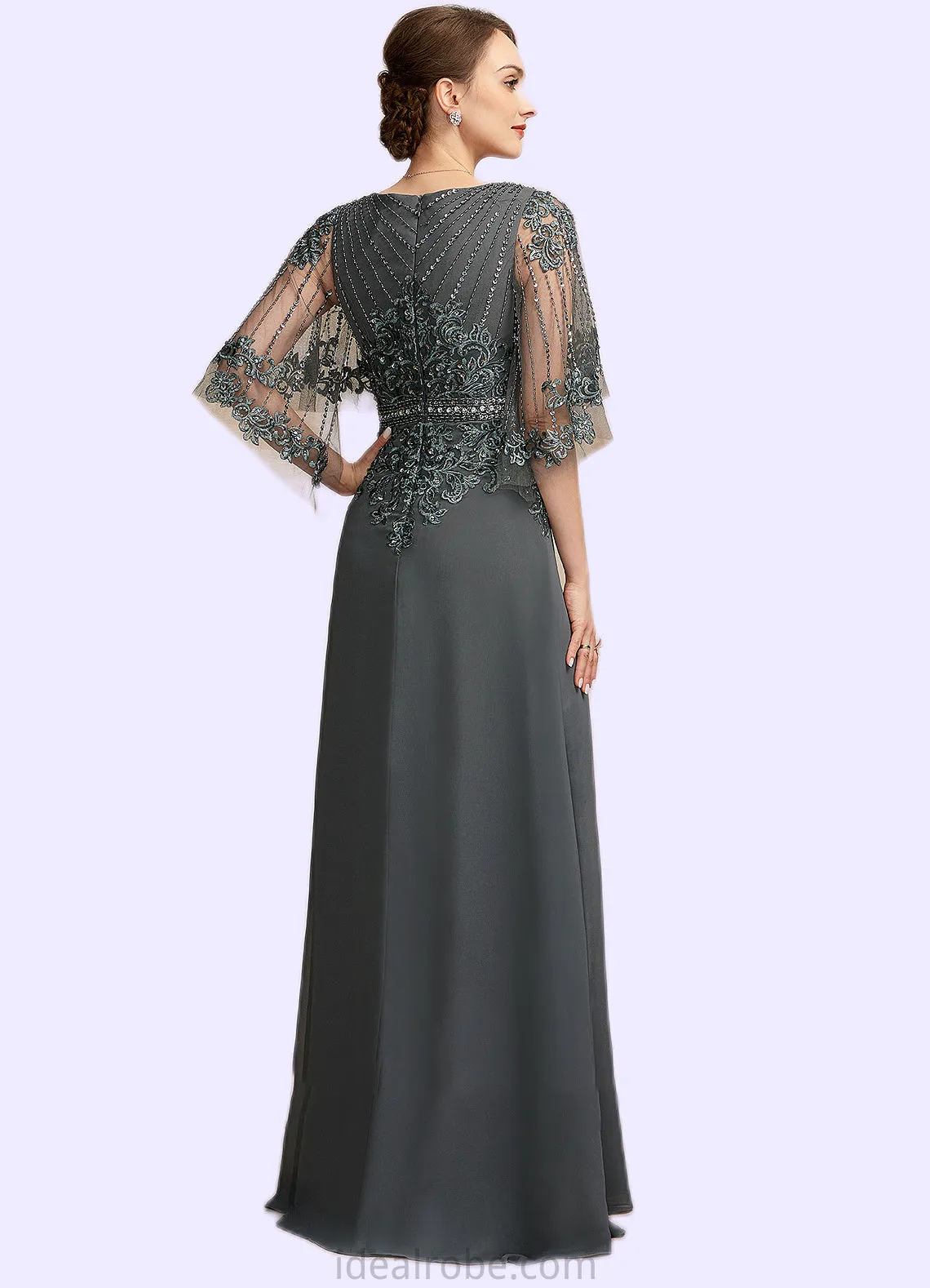 Tiffany A-Line V-neck Floor-Length Chiffon Lace Mother of the Bride Dress With Beading Sequins STK126P0014674