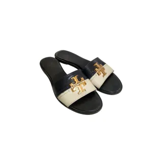 Tory Burch Navy and Cream Leather Eleanor Slides | Pre Loved |