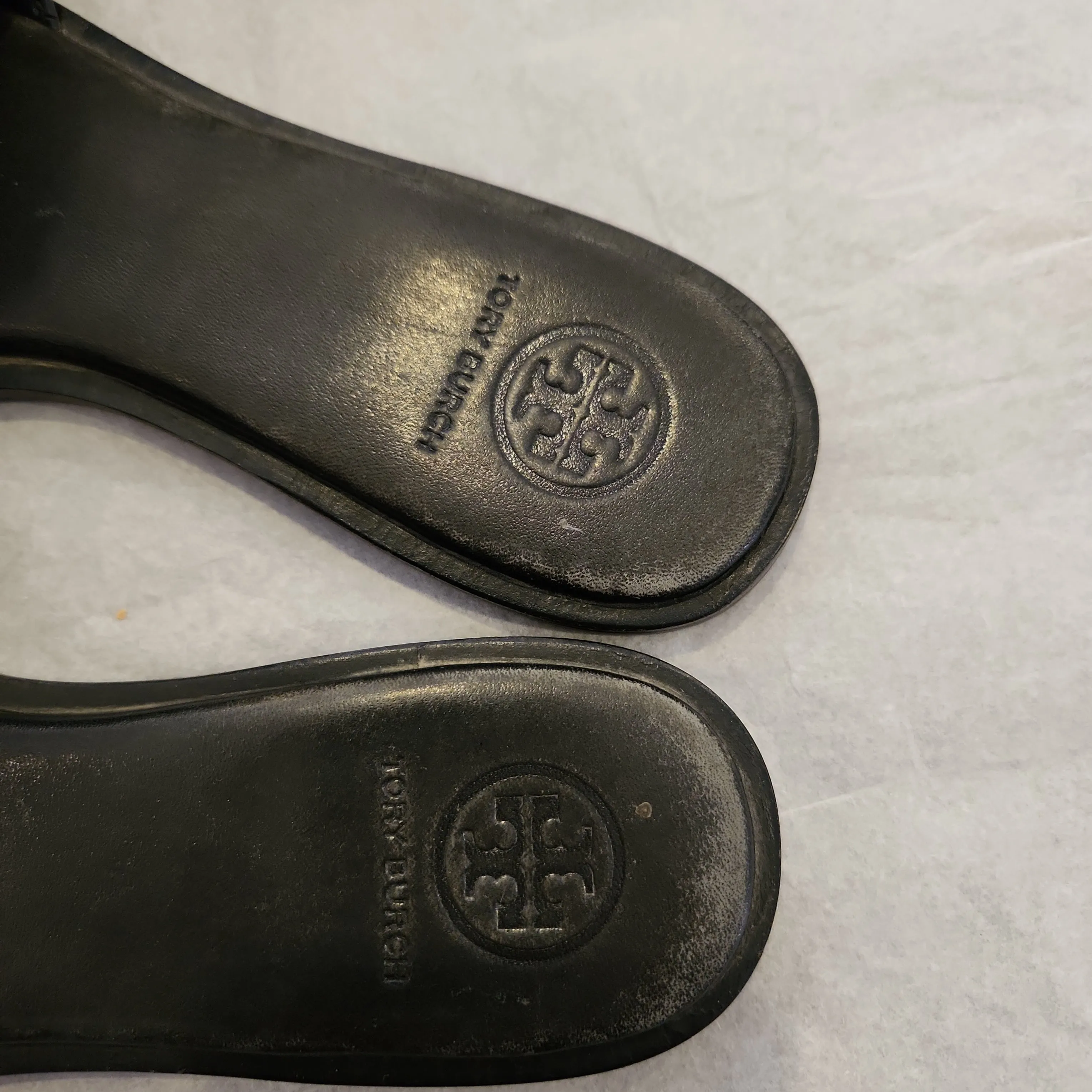 Tory Burch Navy and Cream Leather Eleanor Slides | Pre Loved |