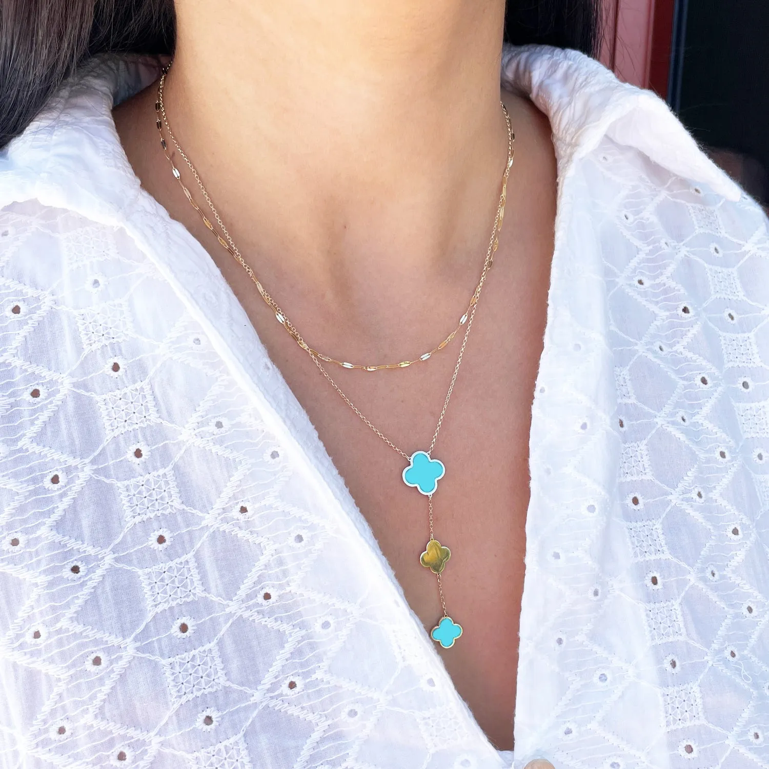 Turquoise Clover Lariat Necklace