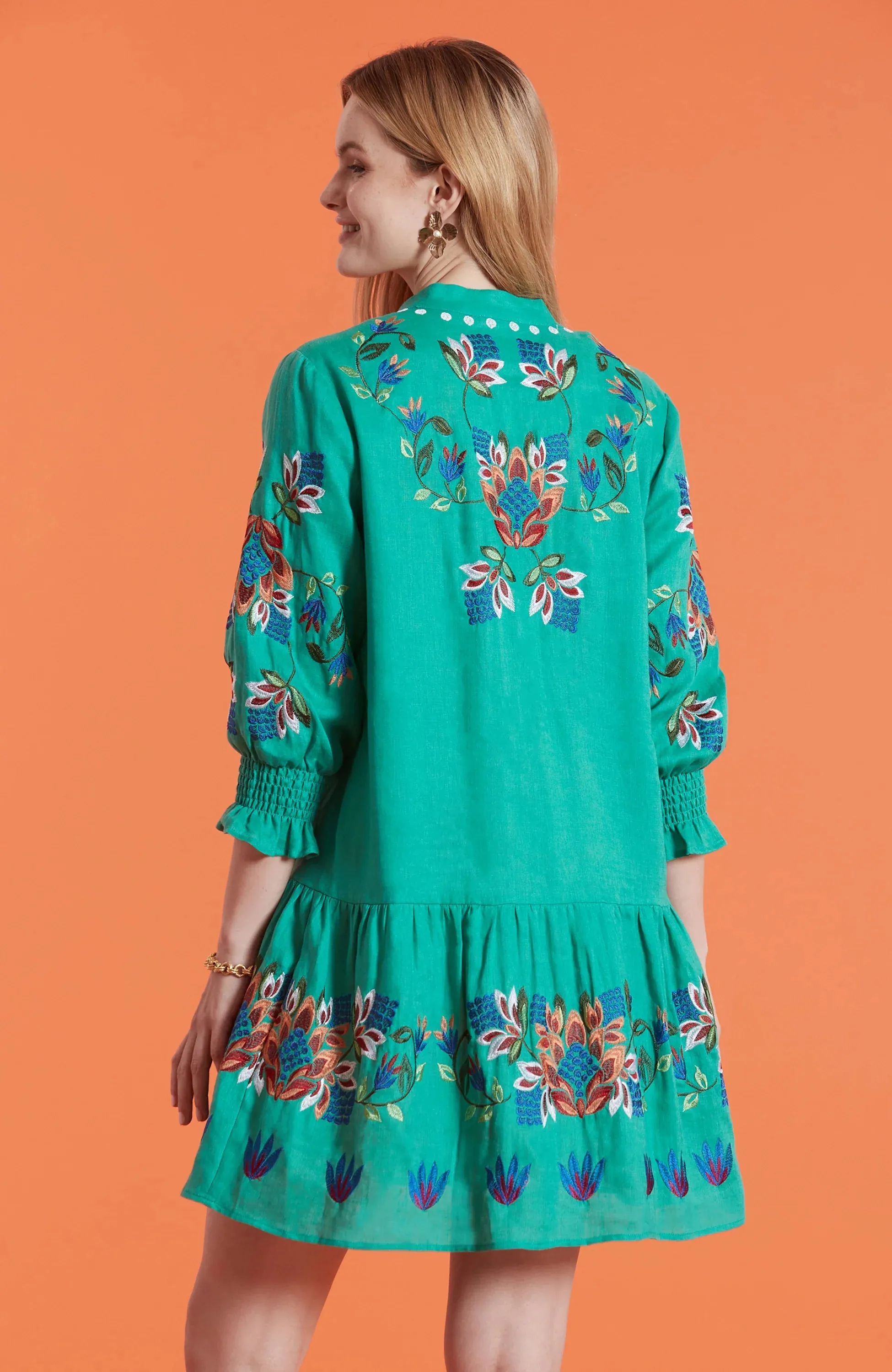 Tyler Boe Niki Embroidered Linen Dress - Parakeet