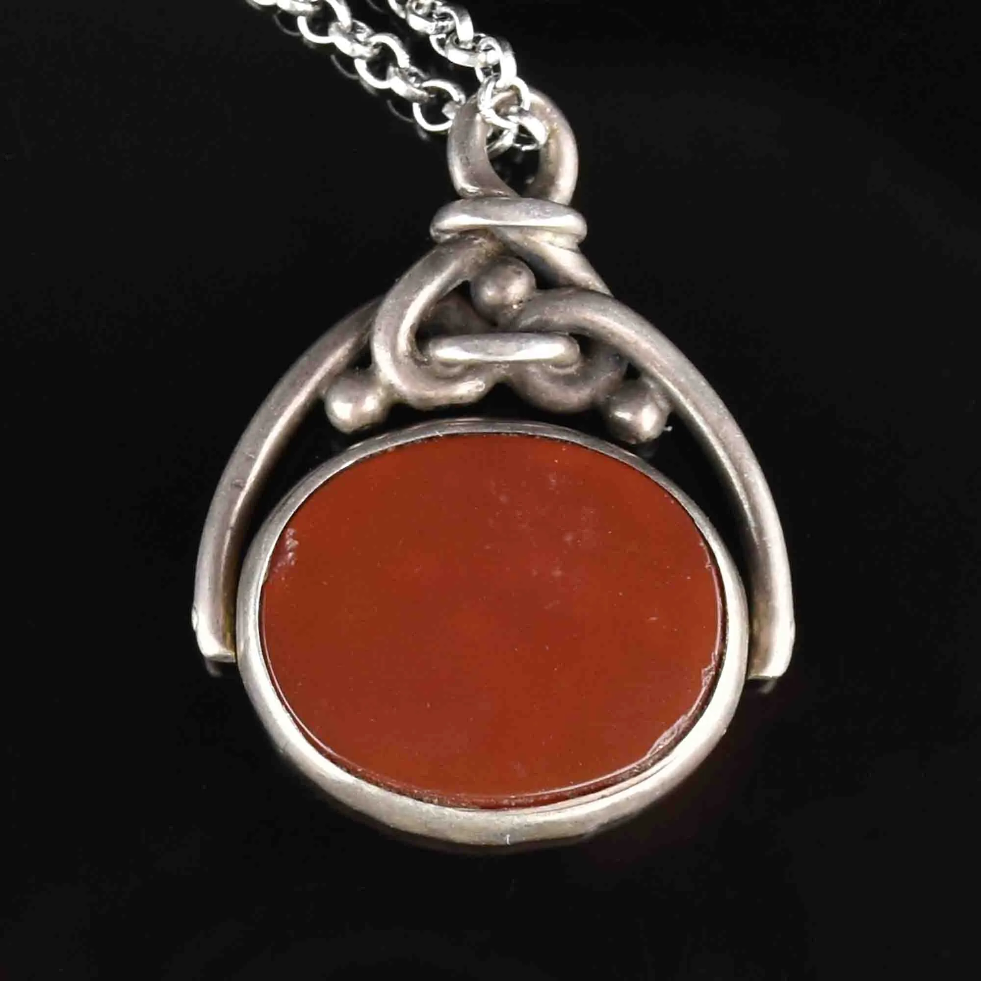 Victorian Silver Bloodstone Carnelian Spinner Watch Fob Pendant