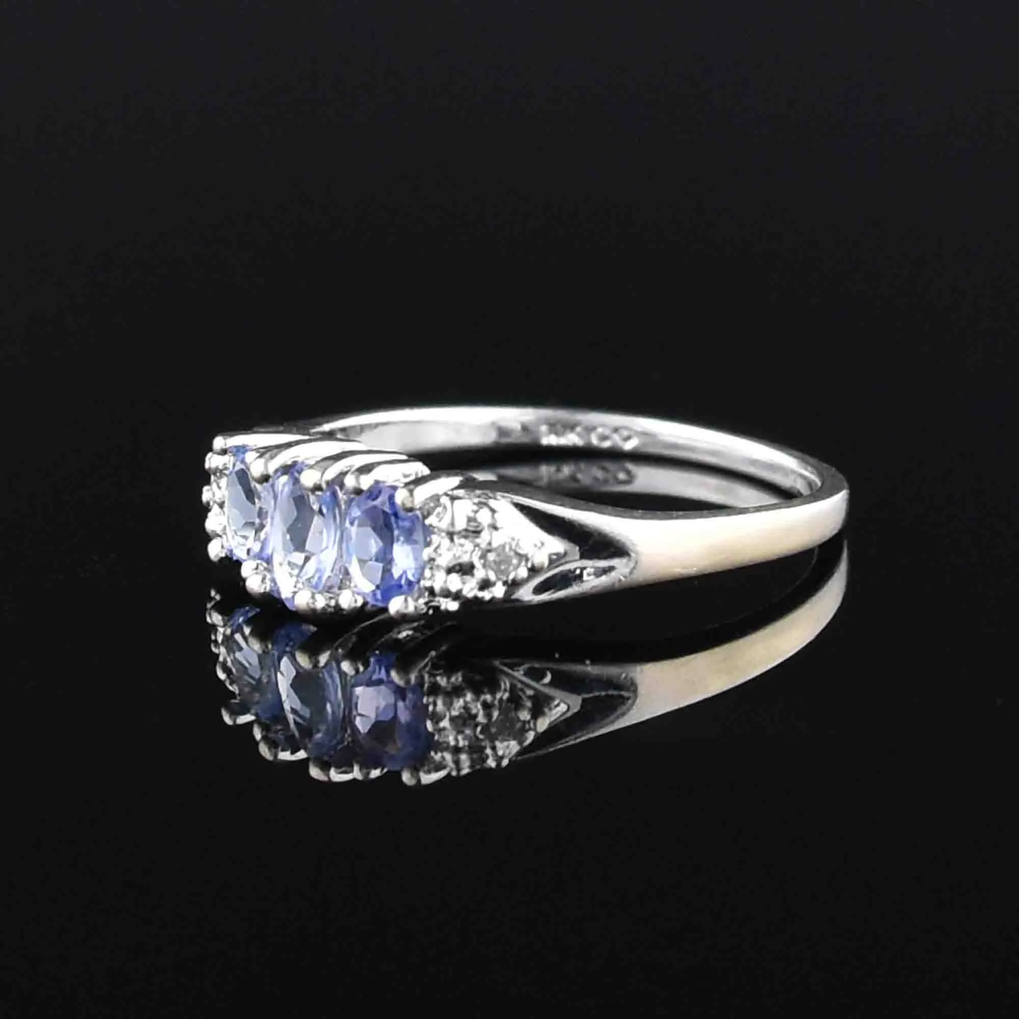 Vintage 10K White Gold Diamond Tanzanite Stacking Ring