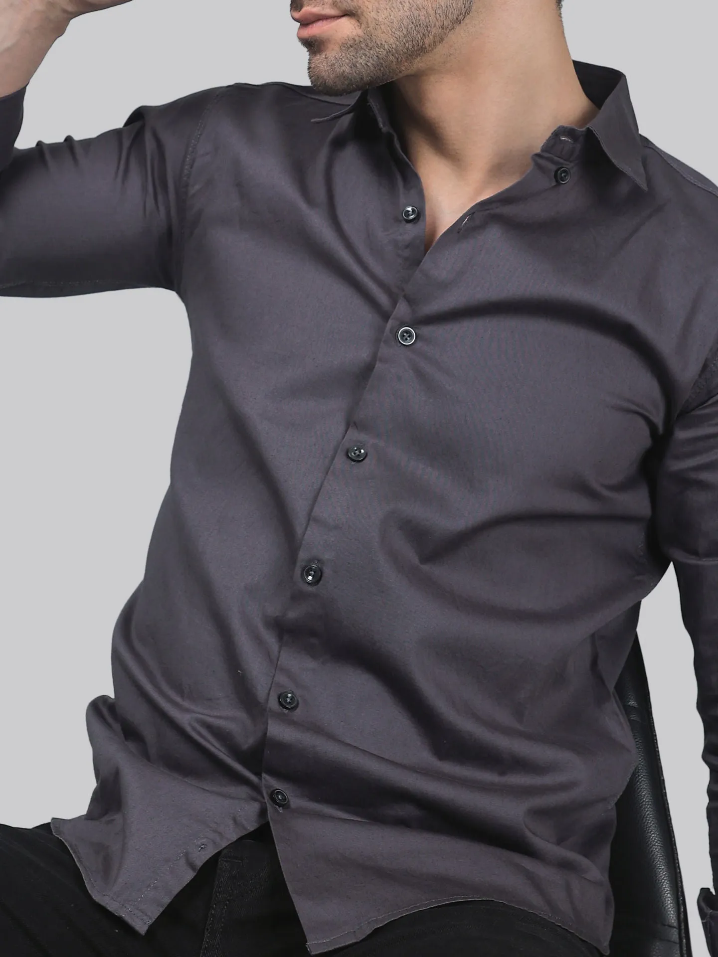 Whimsical TryBuy Premium Graphite Dress Shirt For Men